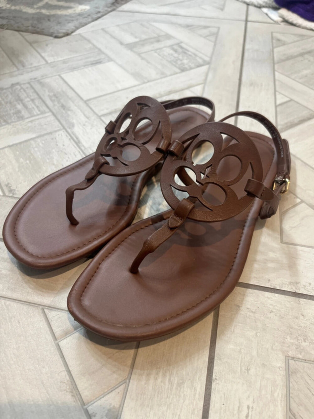 Like new COACH brown logo sandals with heel strap
